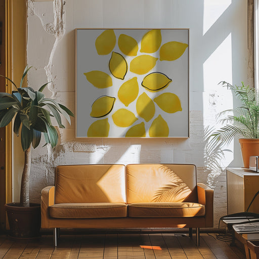 Lemons by Rosana Laiz Blursbyai Square Canvas Print Art for Modern Home Decor. Decorate your office or living room with canvas artwork