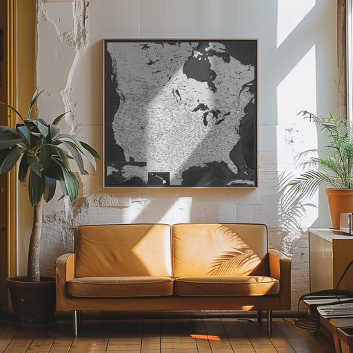 Highly detailed map of the United States, Olson by Rosana Laiz Blursbyai Square Canvas Print Art for Modern Home Decor. Decorate your office or living room with canvas artwork