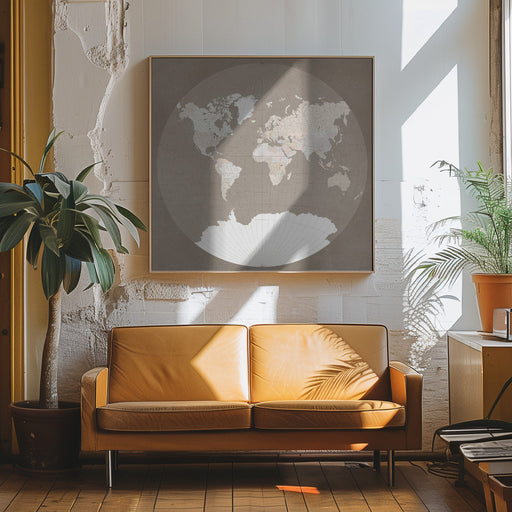 The world map in a circle muted brown Square Canvas Art Print  shopmodernmemory.com 