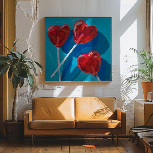 Heart Lollipops by Key and Sea Creative Square Canvas Print Art for Modern Home Decor. Decorate your office or living room with canvas artwork