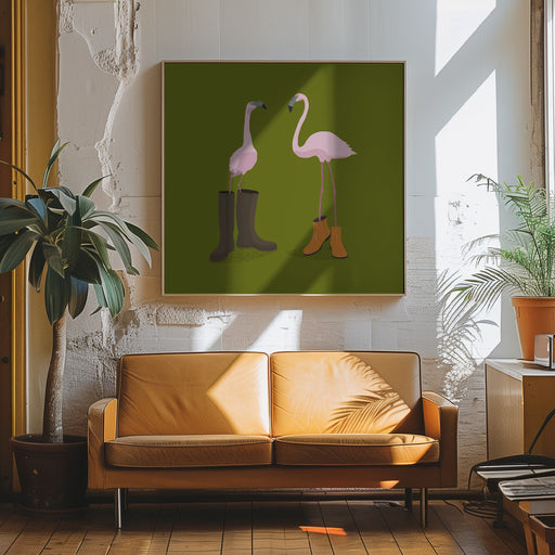 Fashion Flamingos Square Canvas Art  Florent Bodart 