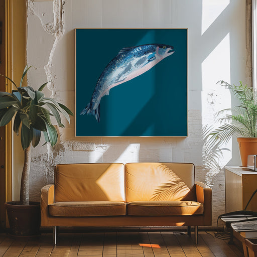 Leaping Salmon Square Canvas Art  Alice Straker 