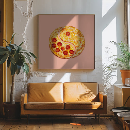 Pizza Balance by Artem Pozdniakov Square Canvas Print Art for Modern Home Decor. Decorate your office or living room with canvas artwork