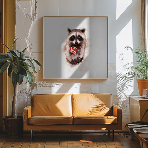 Baby Racoon by Emel Tunaboylu Square Canvas Print Art for Modern Home Decor. Decorate your office or living room with canvas artwork