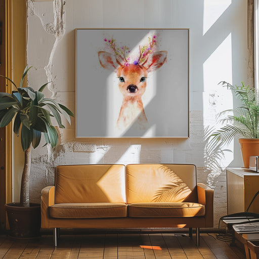 Baby Deer by Emel Tunaboylu Square Canvas Print Art for Modern Home Decor. Decorate your office or living room with canvas artwork