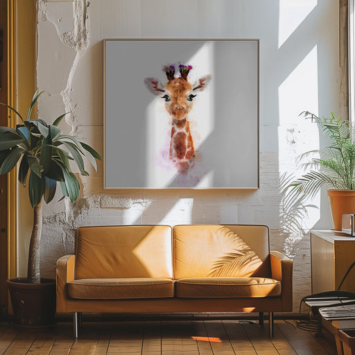 Baby Giraffe by Emel Tunaboylu Square Canvas Print Art for Modern Home Decor. Decorate your office or living room with canvas artwork