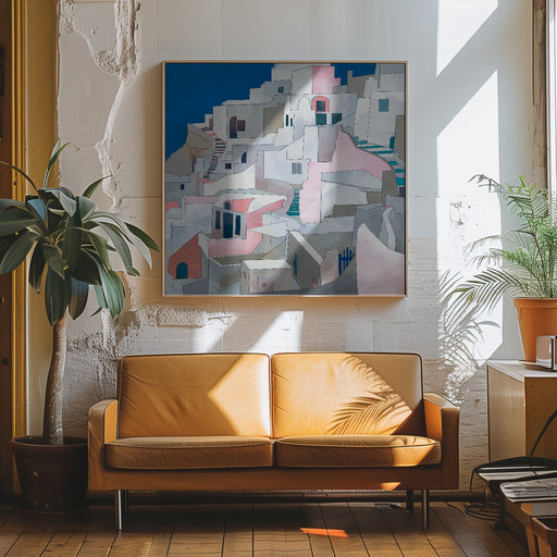 Santorini7x7 by Ana Rut Bre Square Canvas Print Art for Modern Home Decor. Decorate your office or living room with canvas artwork