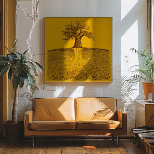 Baobab Mythical Roots Deeper Yellow (h) by Carlo Kaminski Square Canvas Print Art for Modern Home Decor. Decorate your office or living room with canvas artwork