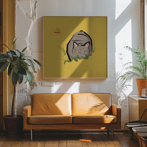 Hiding Cat by Vision Grasp Art Square Canvas Print Art for Modern Home Decor. Decorate your office or living room with canvas artwork