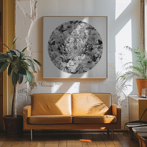 Candy Blooms & Crown Black & White by Sue Skellern Square Canvas Print Art for Modern Home Decor. Decorate your office or living room with canvas artwork