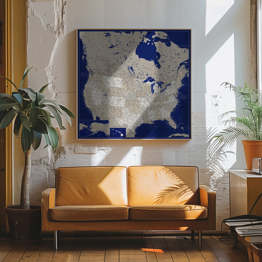 Highly detailed map of the United States, Kameryn by Rosana Laiz Blursbyai Square Canvas Print Art for Modern Home Decor. Decorate your office or living room with canvas artwork