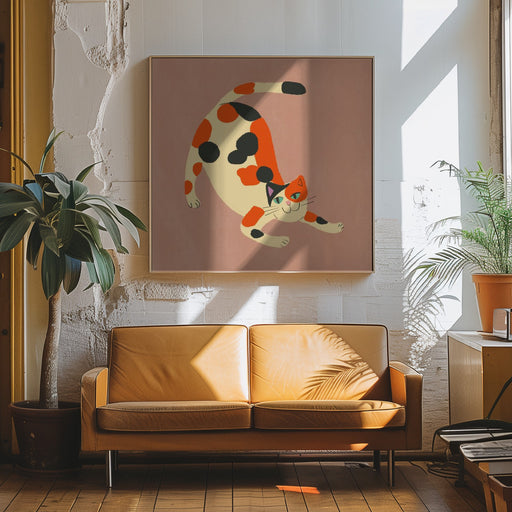 Pouncing cat Var by Little Dean Square Canvas Print Art for Modern Home Decor. Decorate your office or living room with canvas artwork