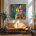 Frida and her parrots by Caroline Bonne Müller Square Canvas Print Art for Modern Home Decor. Decorate your office or living room with canvas artwork