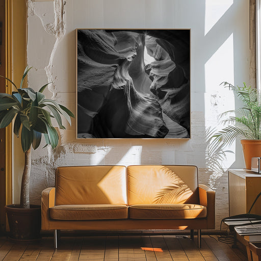MONOCHROME ANTELOPE CANYON Rock Formation by Melanie Viola Square Canvas Print Art for Modern Home Decor. Decorate your office or living room with canvas artwork