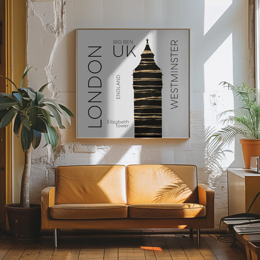 Urban Art LONDON Big Ben by Melanie Viola Square Canvas Print Art for Modern Home Decor. Decorate your office or living room with canvas artwork