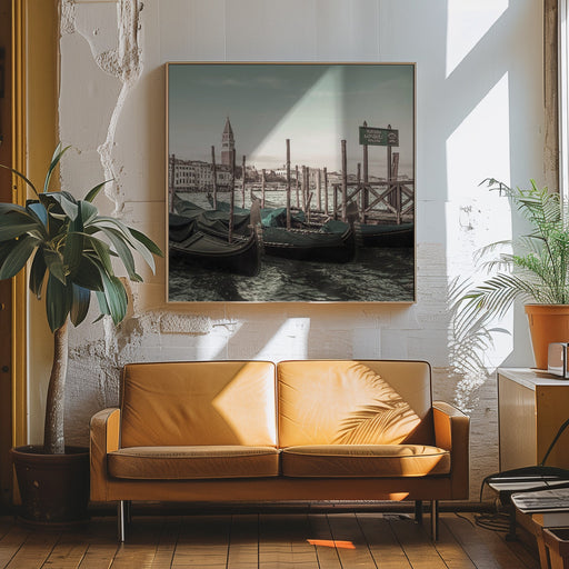 VENICE Grand Canal and Gondolas | urban vintage style by Melanie Viola Square Canvas Print Art for Modern Home Decor. Decorate your office or living room with canvas artwork