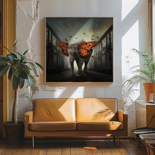 Butterphant by hardibudi Square Canvas Print Art for Modern Home Decor. Decorate your office or living room with canvas artwork