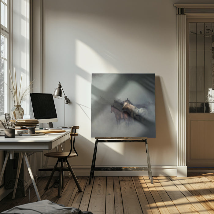The lost horses Square Canvas Art  Hüseyin Taşkın 
