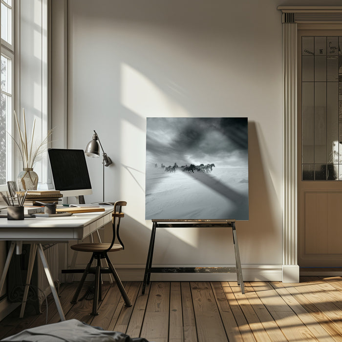 Snowy field by Shu-Guang Yang Square Canvas Print Art for Modern Home Decor. Decorate your office or living room with canvas artwork