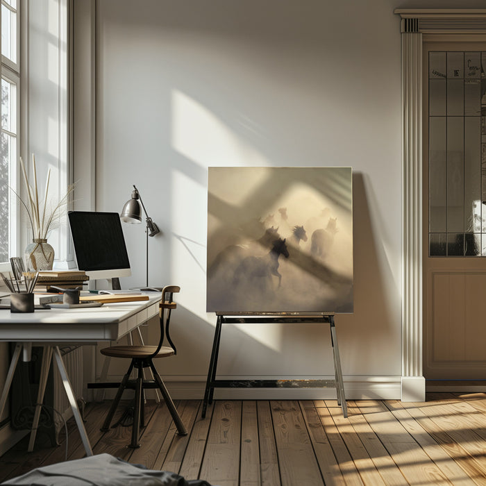 migration of horses Square Canvas Art  Hüseyin Taşkın 