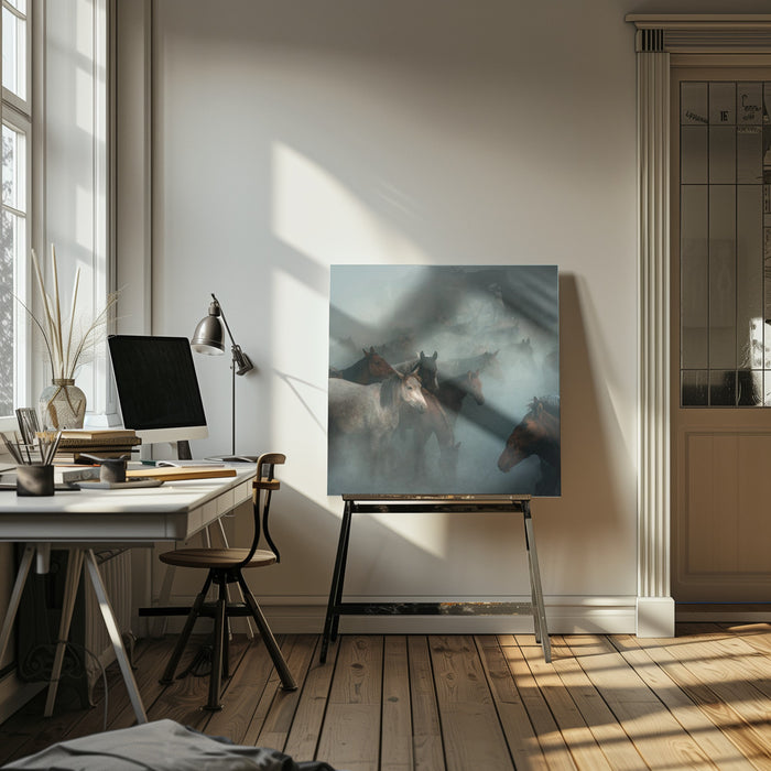 lost horses by Hüseyin Taşkın Square Canvas Print Art for Modern Home Decor. Decorate your office or living room with canvas artwork