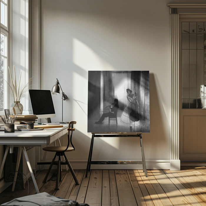 Pause for cello by Roswitha Schleicher-Schwarz Square Canvas Print Art for Modern Home Decor. Decorate your office or living room with canvas artwork
