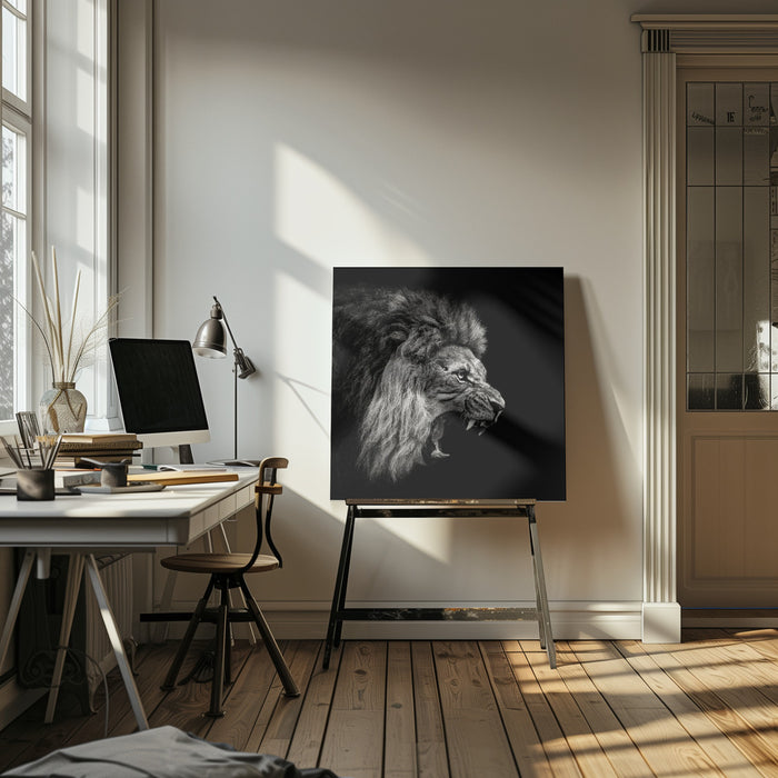 Roaring Lion #2 Square Canvas Art  Christian Meermann 
