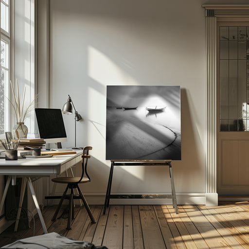Calm Lake Boats by Marco Faria Square Canvas Print Art for Modern Home Decor. Decorate your office or living room with canvas artwork