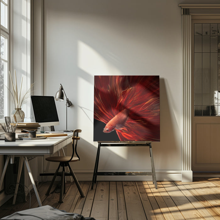 Red Fire Bettafish Square Canvas Art  Antonyus Bunjamin (Abe) 