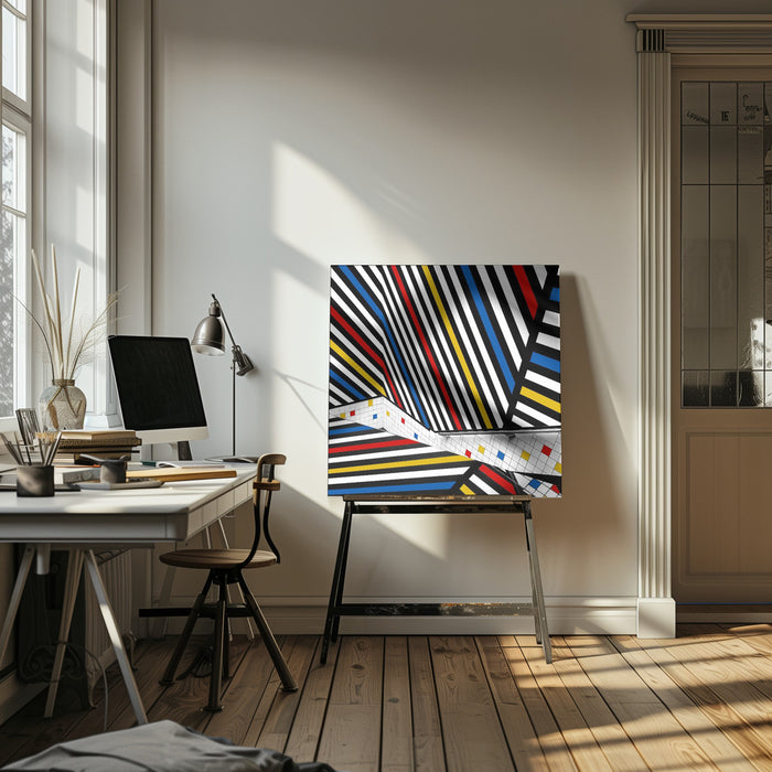 Mondriaan coloured hall by Huib Limberg Square Canvas Print Art for Modern Home Decor. Decorate your office or living room with canvas artwork