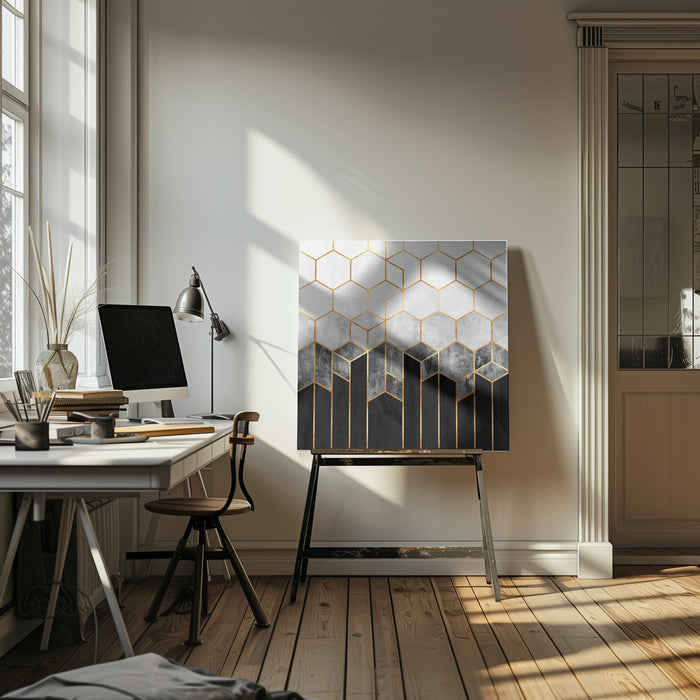 Charcoal Hexagons Square Canvas Art  Elisabeth Fredriksson 