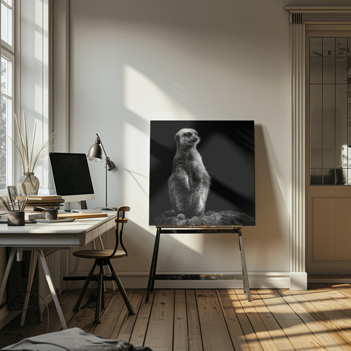 Meerkat by Christian Meermann Square Canvas Print Art for Modern Home Decor. Decorate your office or living room with canvas artwork