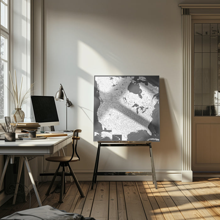 Highly detailed map of the United States, Olson by Rosana Laiz Blursbyai Square Canvas Print Art for Modern Home Decor. Decorate your office or living room with canvas artwork