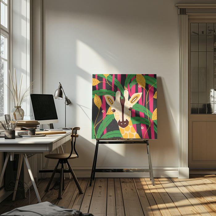 Giraffe-Animal Trilogy Square Canvas Art  Shriya Bhattacharya 