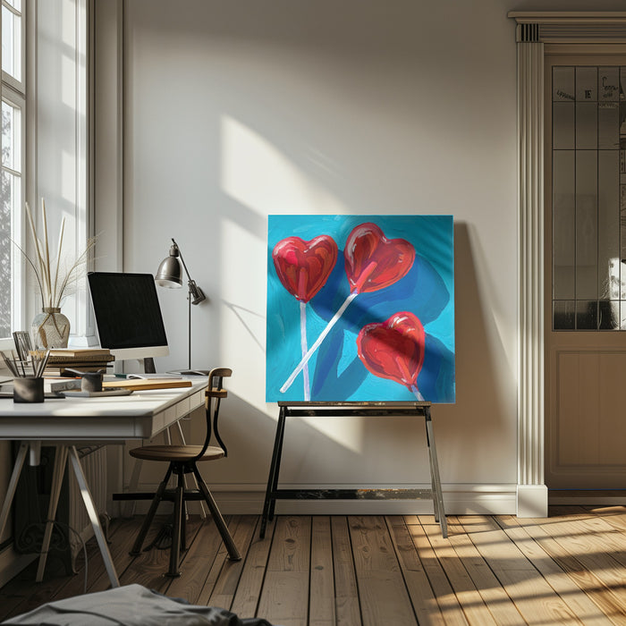 Heart Lollipops by Key and Sea Creative Square Canvas Print Art for Modern Home Decor. Decorate your office or living room with canvas artwork