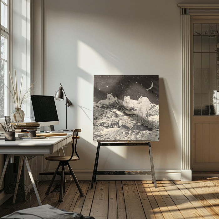 Giant White Wolves Square Canvas Art  Florent Bodart 