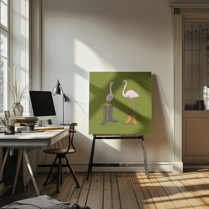 Fashion Flamingos Square Canvas Art  Florent Bodart 