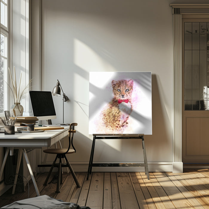 Baby Cheetah Watercolor Square Canvas Art  Emel Tunaboylu 