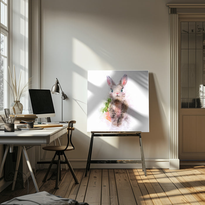 Baby Rabbit Square Canvas Art  Emel Tunaboylu 