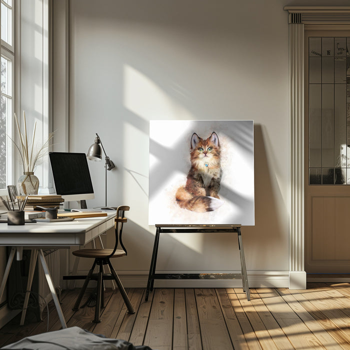 Baby Cat Square Canvas Art  Emel Tunaboylu 