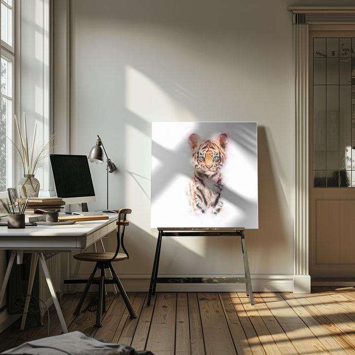 Baby Tiger by Emel Tunaboylu Square Canvas Print Art for Modern Home Decor. Decorate your office or living room with canvas artwork