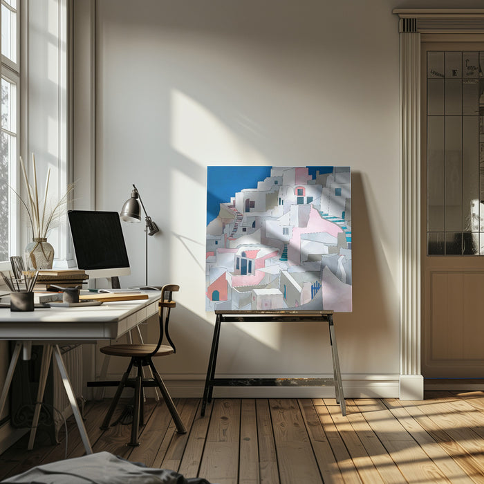 Santorini7x7 by Ana Rut Bre Square Canvas Print Art for Modern Home Decor. Decorate your office or living room with canvas artwork