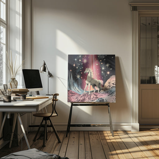1980s Magical Horse Collage Art by Samantha Hearn Square Canvas Print Art for Modern Home Decor. Decorate your office or living room with canvas artwork