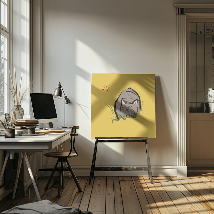 Hiding Cat by Vision Grasp Art Square Canvas Print Art for Modern Home Decor. Decorate your office or living room with canvas artwork