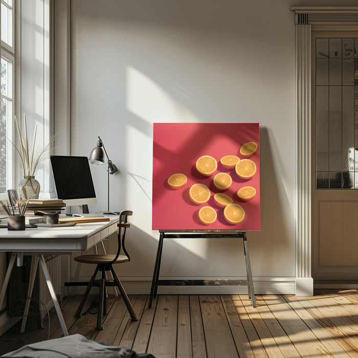 Naranjas by Julia Ramiro Square Canvas Print Art for Modern Home Decor. Decorate your office or living room with canvas artwork