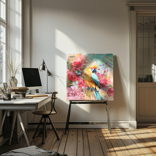 Parrots Tropical Garden by Andrea Haase Square Canvas Print Art for Modern Home Decor. Decorate your office or living room with canvas artwork