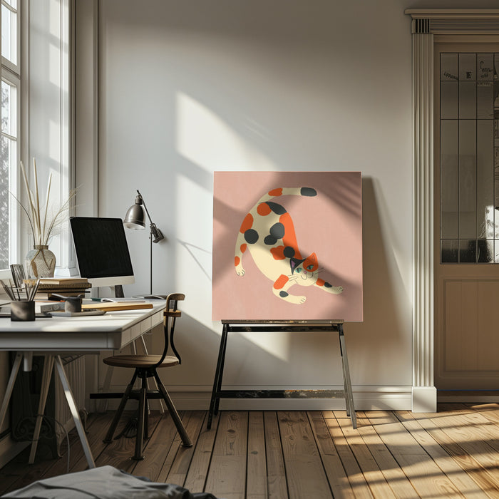 Pouncing cat Var by Little Dean Square Canvas Print Art for Modern Home Decor. Decorate your office or living room with canvas artwork