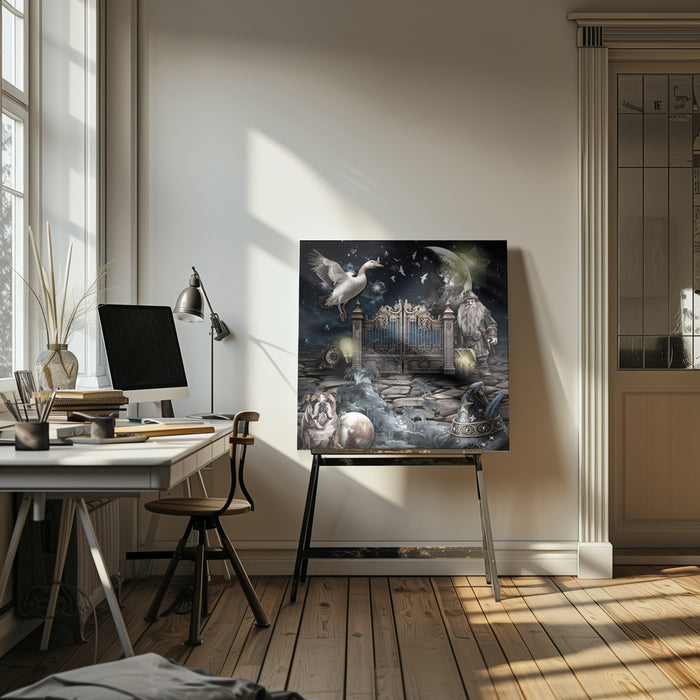 Maciej and his elf's treasure by Rafal Kulik Square Canvas Print Art for Modern Home Decor. Decorate your office or living room with canvas artwork