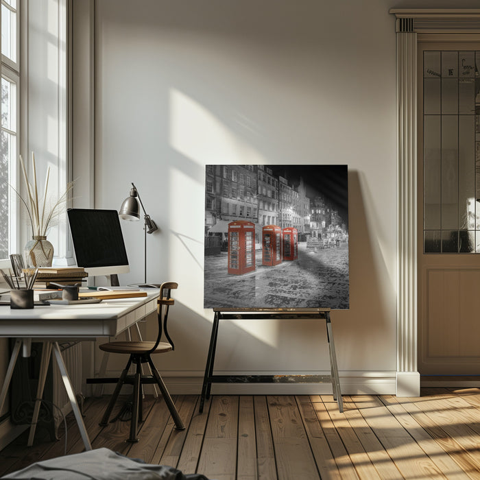 Evening impression of the Royal Mile in Edinburgh - Colorkey by Melanie Viola Square Canvas Print Art for Modern Home Decor. Decorate your office or living room with canvas artwork