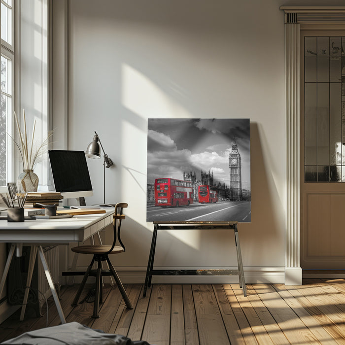 Typical London by Melanie Viola Square Canvas Print Art for Modern Home Decor. Decorate your office or living room with canvas artwork